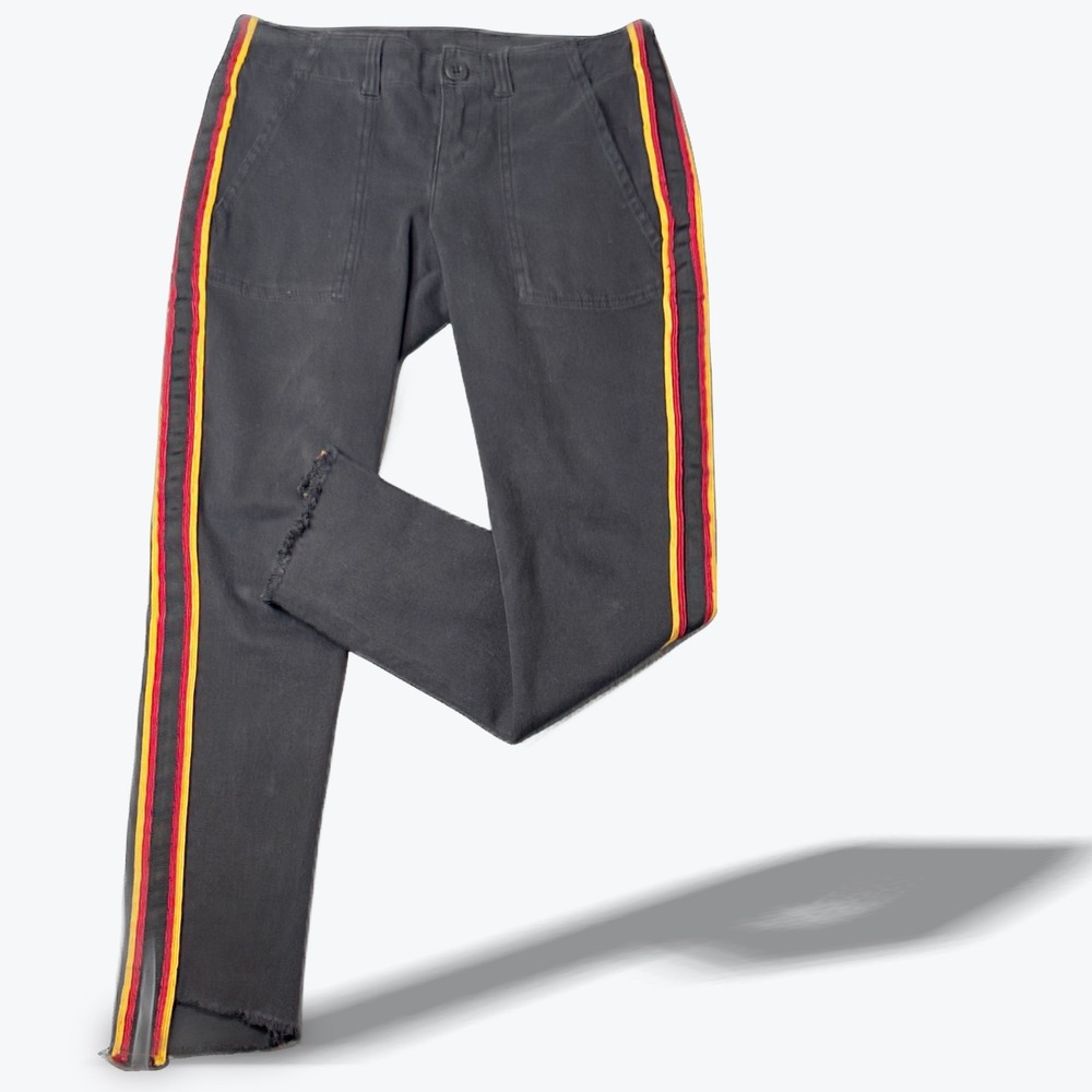 Low Rise Lace Up Cargo Jeans Charcoal Denim Red Yellow Stripe Moto 24 Pam & Gela - Picture 2 of 9